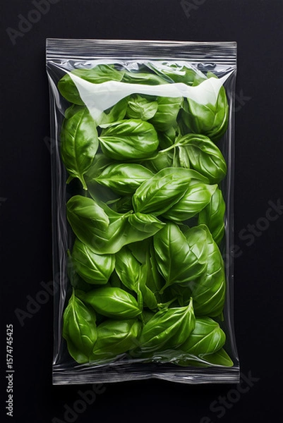 Obraz Fresh basil leaves packed for culinary use, perfect for enhancing flavors in dishes