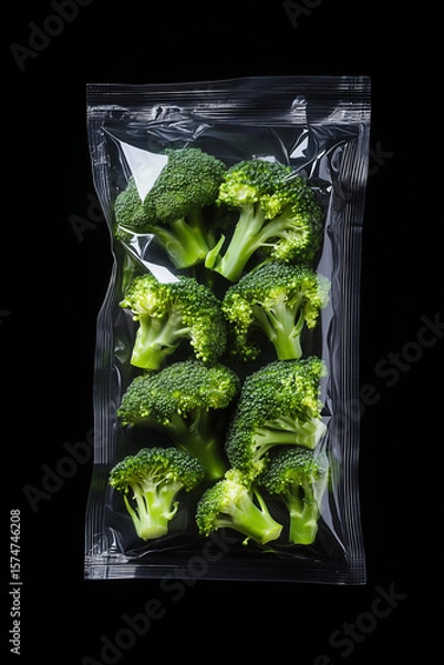 Obraz Fresh broccoli packed in clear plastic container for healthy cooking and nutrition