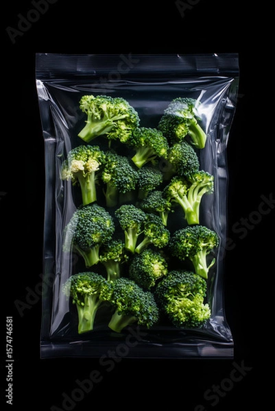 Obraz Fresh broccoli packed in clear plastic for sale in grocery store