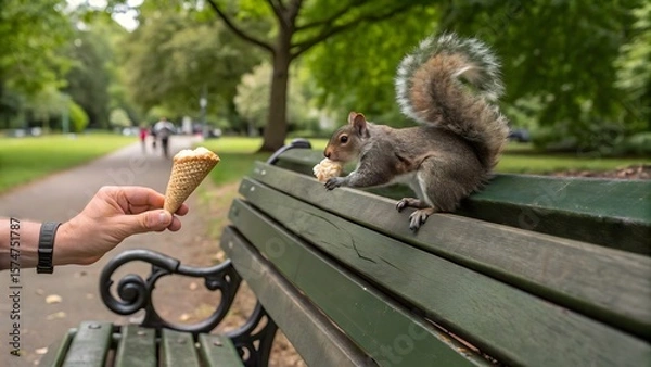 Fototapeta Brave Squirrel Steals Topping from Ice Cream Cone