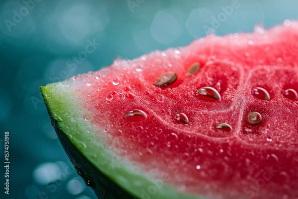 Fototapeta close-up of a piece of ripe watermelon with water drops 