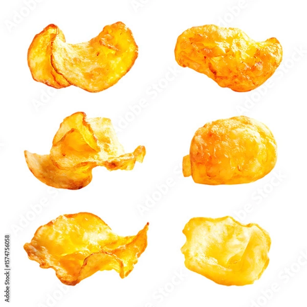 Fototapeta Assorted Crispy Potato Chips Isolated on Transparent Background for Snack Advertising