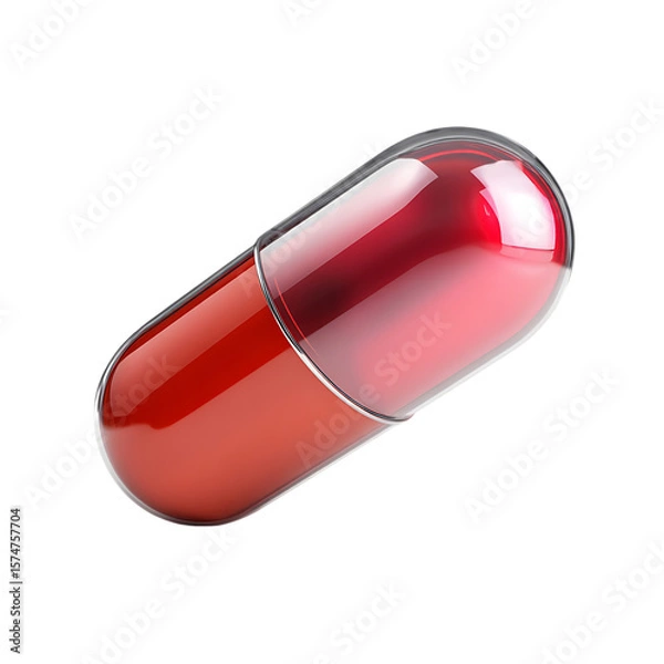 Fototapeta High Quality 3D Render of Red and Transparent Capsule Pill Isolated on White Background