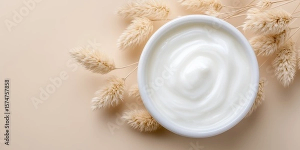 Obraz Inviting bowl of yories with herbal ingredients captured in a soft focus style with pastel tones showcasing natural wellness and care