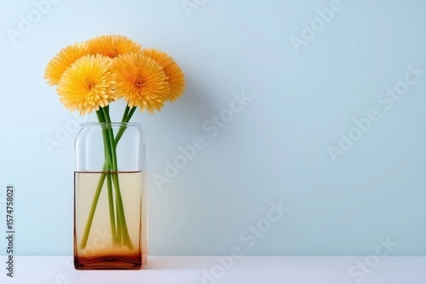 Obraz A professional studio shot of a beautiful vase filled with bright yellow flowers against a soft pastel background in high definition