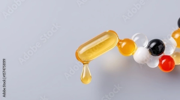 Obraz Detailed view of a capsule with a drop of liquid perfectly balanced on top captured in a soft focus style with pastel tones