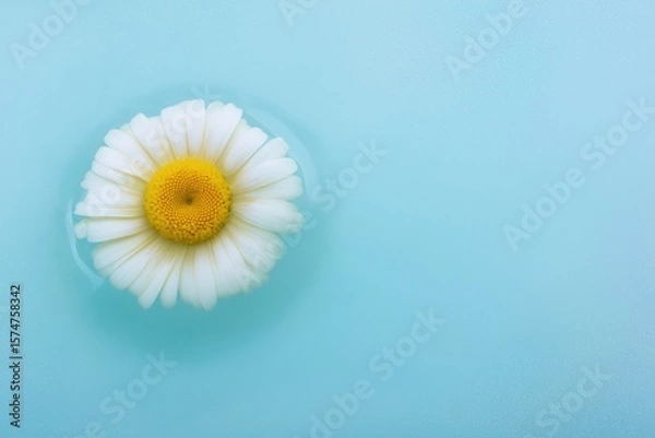 Obraz Delicate chamomile flower gently floating on the surface of a tranquil pool surrounded by soft pastel tones and blurred background