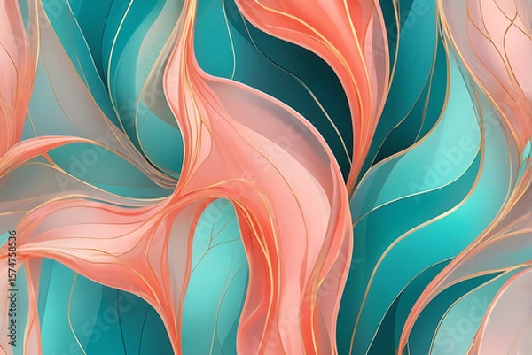 Fototapeta Abstract Colorful Wall Art in Green and Orange Hues with Bold Flowing Shapes and Layered Texture,AI-generated