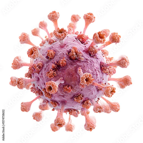 Fototapeta Detailed 3D Illustration of a Coronavirus Particle with Surface Spikes and Structural Features