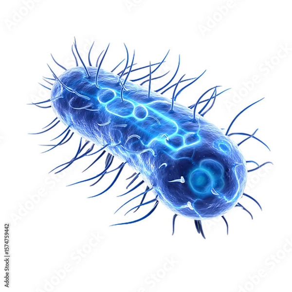 Fototapeta High-Resolution Illustration of Single Bacterium Cell with Detailed Structures in Blue