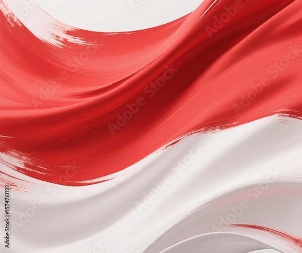 Fototapeta AI generated image of Indonesian red and white flag abstract background, flowing silk texture, dynamic brush strokes, soft gradient, patriotic atmosphere, minimalist yet bold