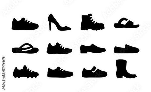 Obraz Collection of various shoe silhouettes in simple black style