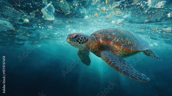 Fototapeta Marine Life Struggling with Ocean Plastic Pollution