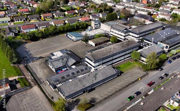 Fototapeta Aerial view of Ballyclare High School in Antrim Northern Ireland