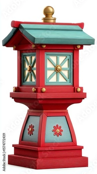 Obraz Red and Teal Asian Style Lantern on White Background,Hari Raya Haji  Eid al-Adha