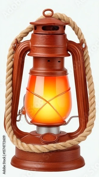 Obraz Rustic Brown Oil Lantern with Glowing Orange Light and Jute Rope,Hari Raya Haji  Eid al-Adha