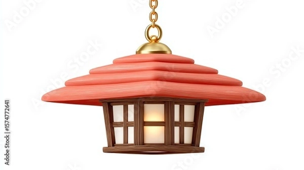 Obraz Salmon Pink Hanging Lantern with Layered Roof and Wicker Base,Hari Raya Haji  Eid al-Adha
