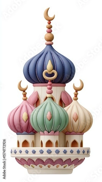 Obraz Whimsical Pastel Mosque Illustration with Multiple Domes and Crescent Moons,Hari Raya Haji  Eid al-Adha