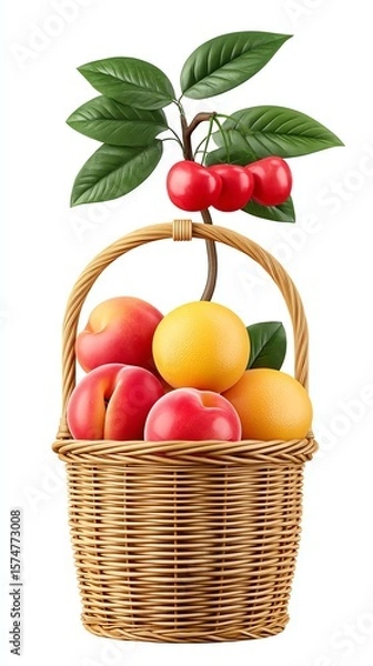 Obraz Wicker Basket of Ripe Apricots Oranges and Cherries,Hari Raya Haji  Eid al-Adha
