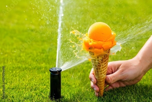 Fototapeta Funny Sprinkler Attack on an Ice Cream Cone