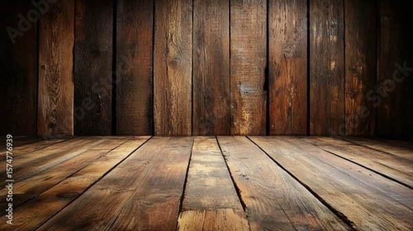 Obraz Rustic wooden interior display, empty room, dramatic lighting