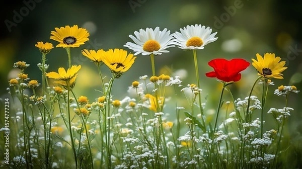 Obraz Vibrant wildflowers in meadow, summer blossoms in field
