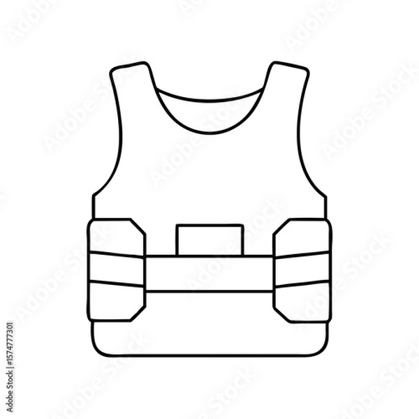 Obraz Simple line drawing of a life vest, showcasing its design features, including straps and buoyancy elements, representing safety and water activities in a minimalist style