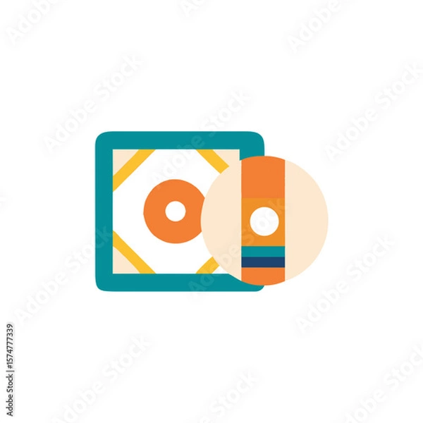 Obraz Colorful flat illustration of a vinyl record and its case, showcasing vibrant design elements, perfect for music-related projects and creative endeavors in digital media