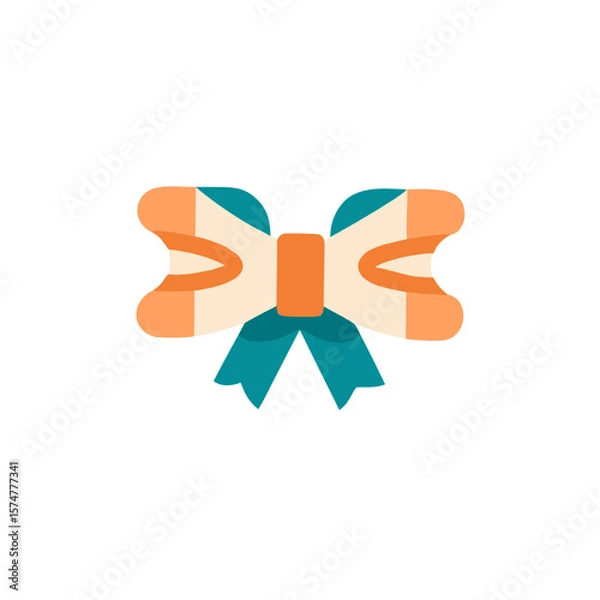 Obraz Colorful flat illustration of a decorative bow with vibrant colors, featuring a central knot and flowing ribbon tails, ideal for festive occasions and celebrations