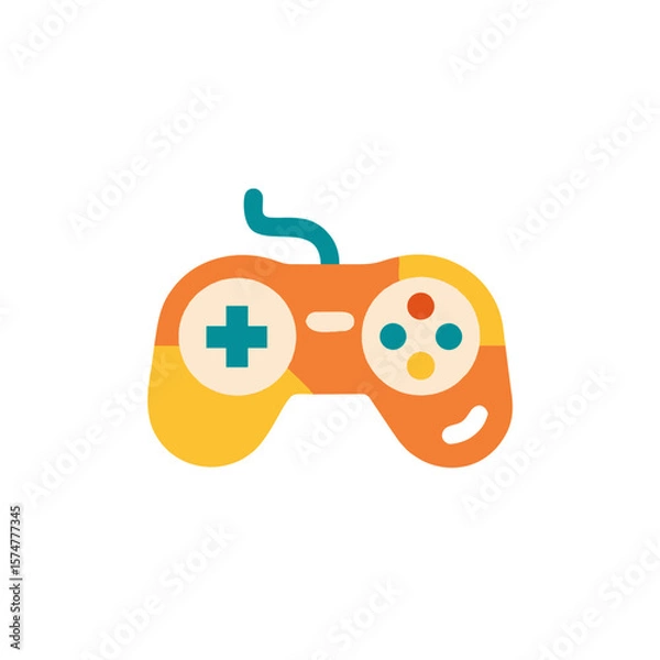 Obraz Colorful flat illustration of a gaming controller featuring buttons and a cable, representing the excitement of video gaming and interactive entertainment experiences