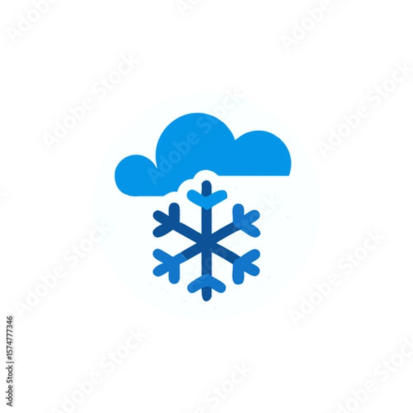 Obraz Blue snowflake icon with cloud above, representing winter weather conditions, illustrating cold temperatures and snowfall, perfect for seasonal graphics and weather-related designs