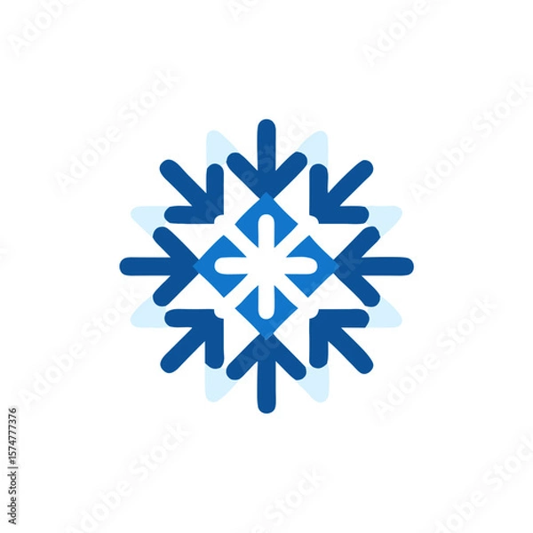 Obraz Geometric snowflake illustration featuring blue and light blue tones with arrow shapes radiating outward, symbolizing winter, cold, and seasonal beauty in a modern design
