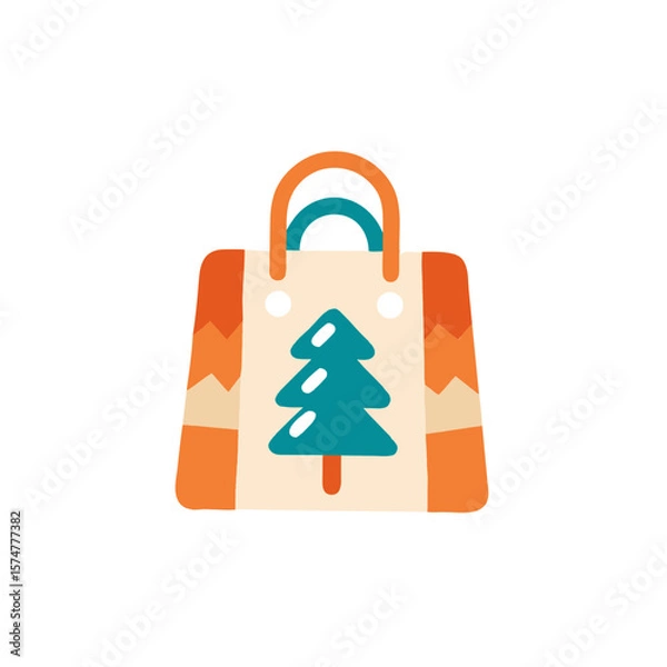 Obraz Colorful shopping bag featuring a stylized tree design, perfect for holiday gifting, showcasing vibrant colors and a modern aesthetic for seasonal promotions and marketing campaigns