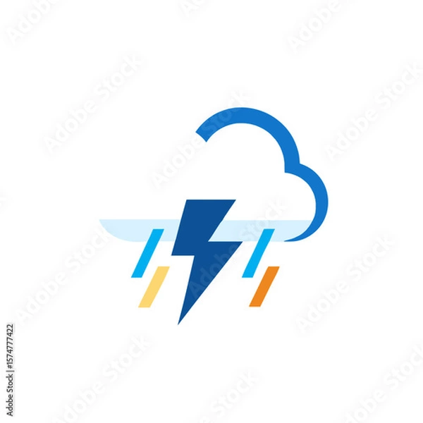 Obraz Weather icon featuring a stylized lightning bolt and cloud, representing stormy conditions with vibrant colors and dynamic shapes, ideal for weather-related designs and applications