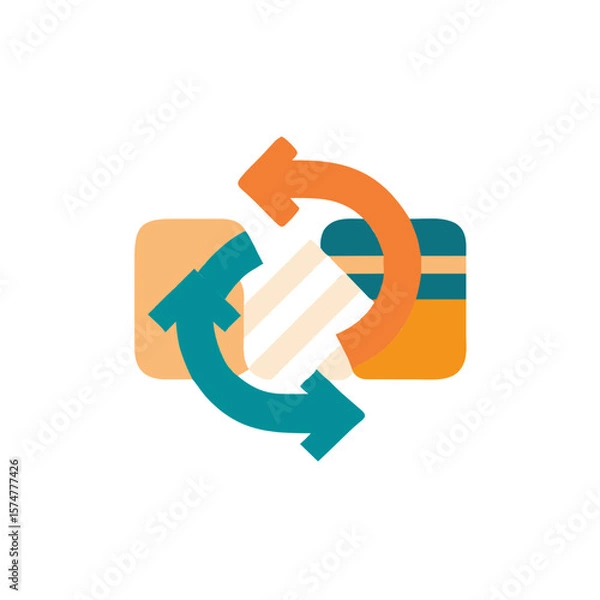Obraz Colorful flat illustration of two arrows in a circular motion, symbolizing exchange and recycling, with vibrant colors representing sustainability and environmental awareness