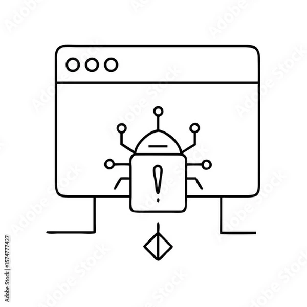 Obraz Computer screen displaying a cybersecurity alert with a bug icon, representing a potential threat, emphasizing the importance of digital safety and protection against malware attacks