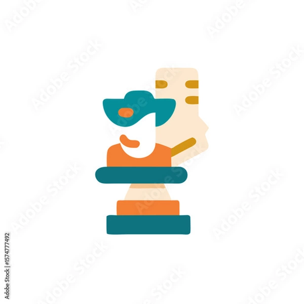 Obraz Colorful flat illustration of a person wearing a hat, holding a trophy, symbolizing achievement and success in a creative and artistic manner, showcasing vibrant design elements