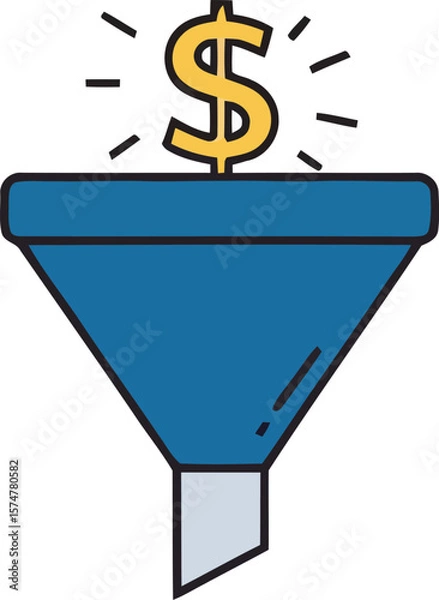 Obraz A stylized illustration of a funnel with a dollar sign above it, representing financial growth.