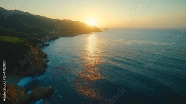 Obraz Serene ocean bay surrounded by golden cliffs and hills