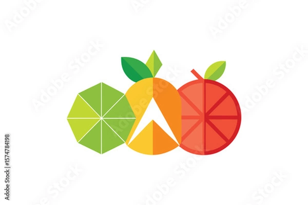 Obraz Minimal Design With Geometric Fruit Shapes On White