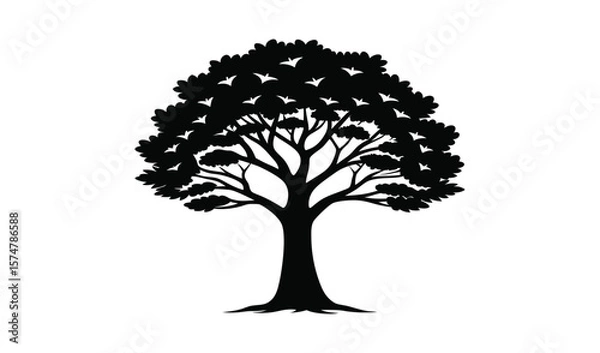 Fototapeta Black silhouette of a lush deciduous tree
