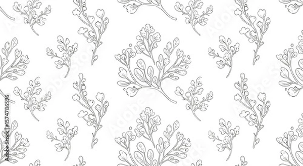 Fototapeta Floral line art pattern on white background for design projects  