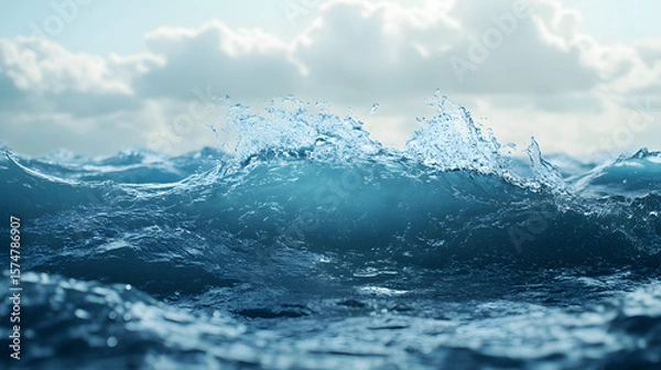 Fototapeta Powerful Ocean Wave Crashing Under a Bright Sky with Sunlight Illuminating Splashing Water and Rolling Sea Motion