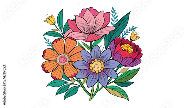Fototapeta Vibrant colorful flower bouquet illustration