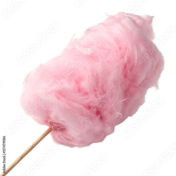 Obraz A fluffy pink cotton candy confection on a stick from the carnival isolated on a transparent background png