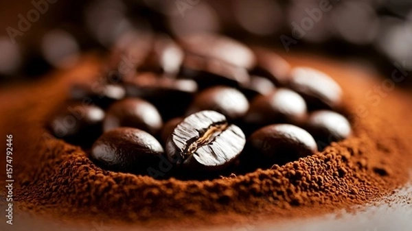 Obraz Close Up of Roasted Coffee Beans and Grounds