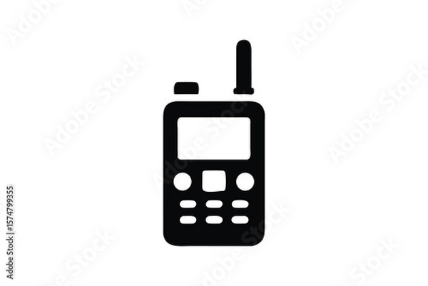 Fototapeta Professional Black and White Icon of a Modern Two-Way Radio Handheld Transceiver Device for Emergency Services, Security Personnel, or Construction Workers, Isolated on White Background, Minimalist St