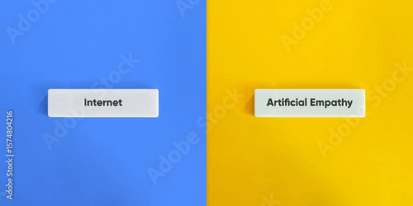 Fototapeta Internet Versus Artificial Empathy Concept on Wide Letter Tiles with Blue and Yellow Background