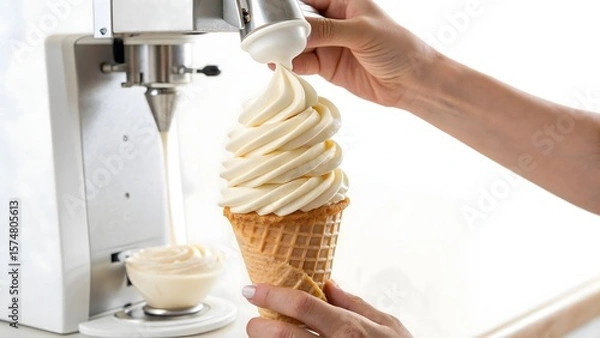 Fototapeta The Perfect Vanilla Soft Serve Swirl in Action