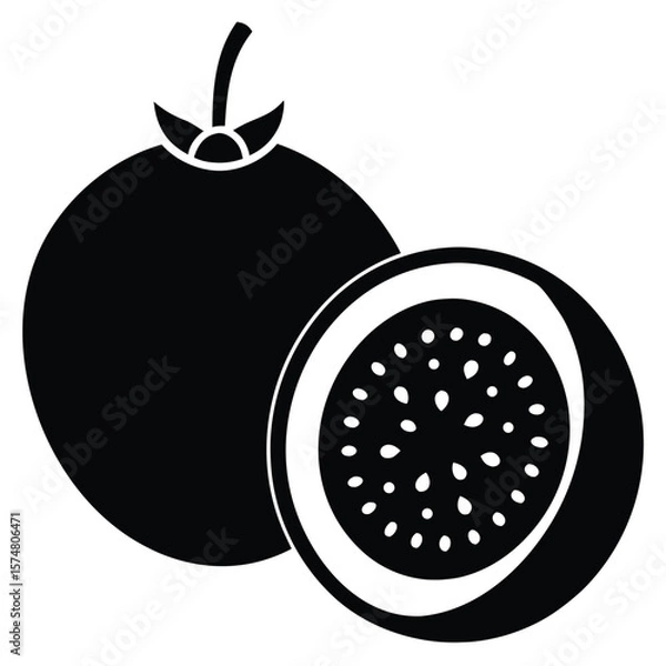 Obraz Passion Fruit Silhouettes Whole and Half Cut Simple Vector Design